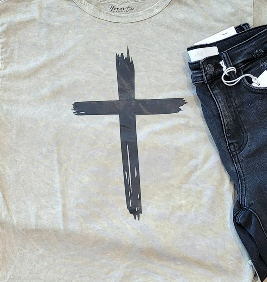 Distressed Cross Long Crop Olive